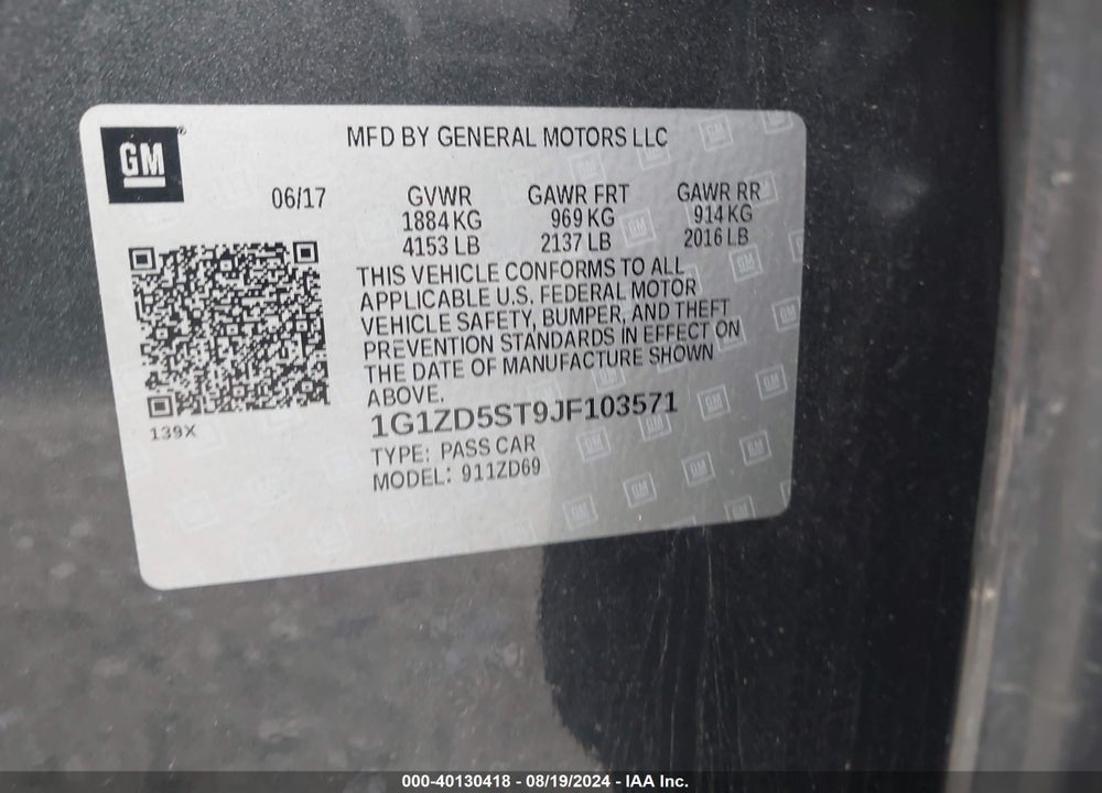 2018 CHEVROLET MALIBU LT VIN: 1G1ZD5ST9JF103571