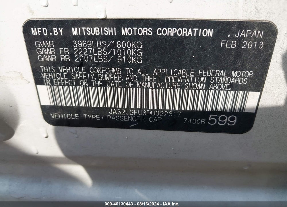 2013 MITSUBISHI LANCER ES VIN: JA32U2FU3DU022817