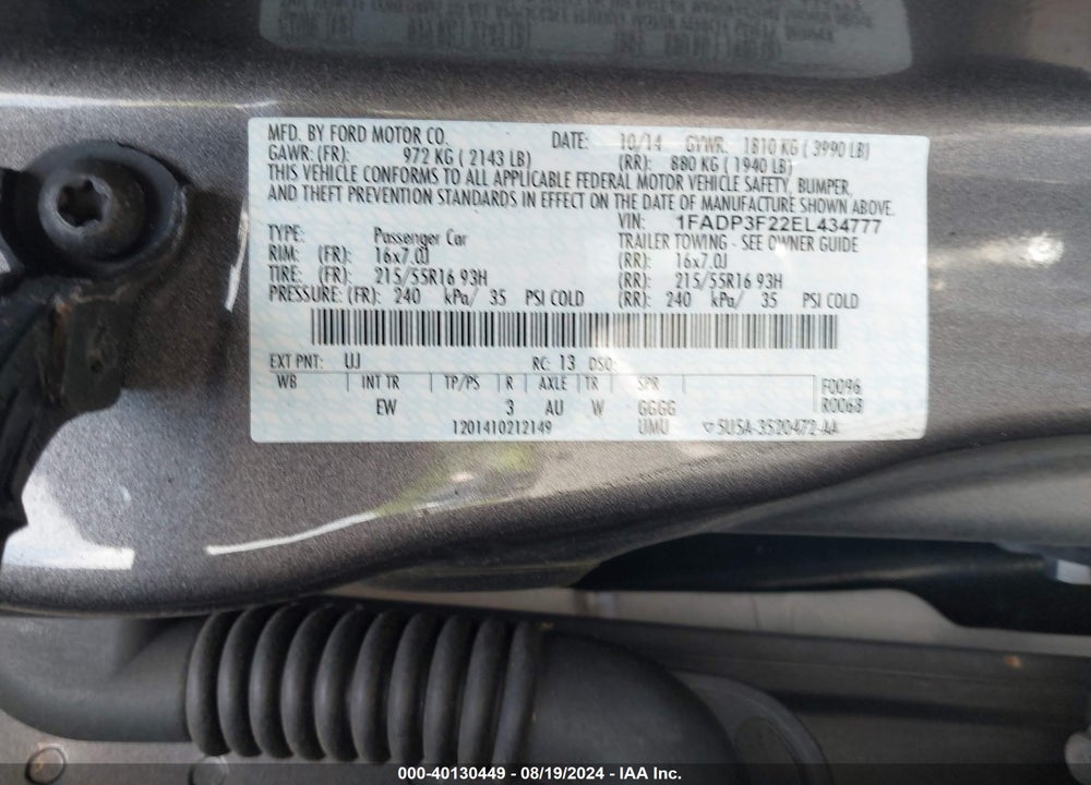 2014 FORD FOCUS SE VIN: 1FADP3F22EL434777
