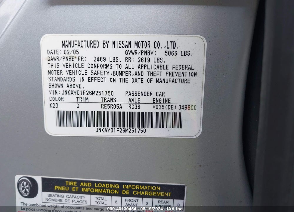 2006 INFINITI M35X VIN: JNKAY01F26M251750