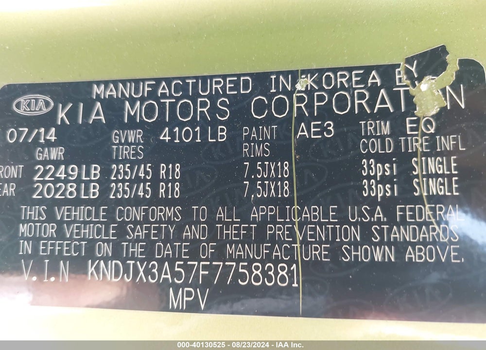 2015 KIA SOUL VIN: KNDJX3A57F7758381