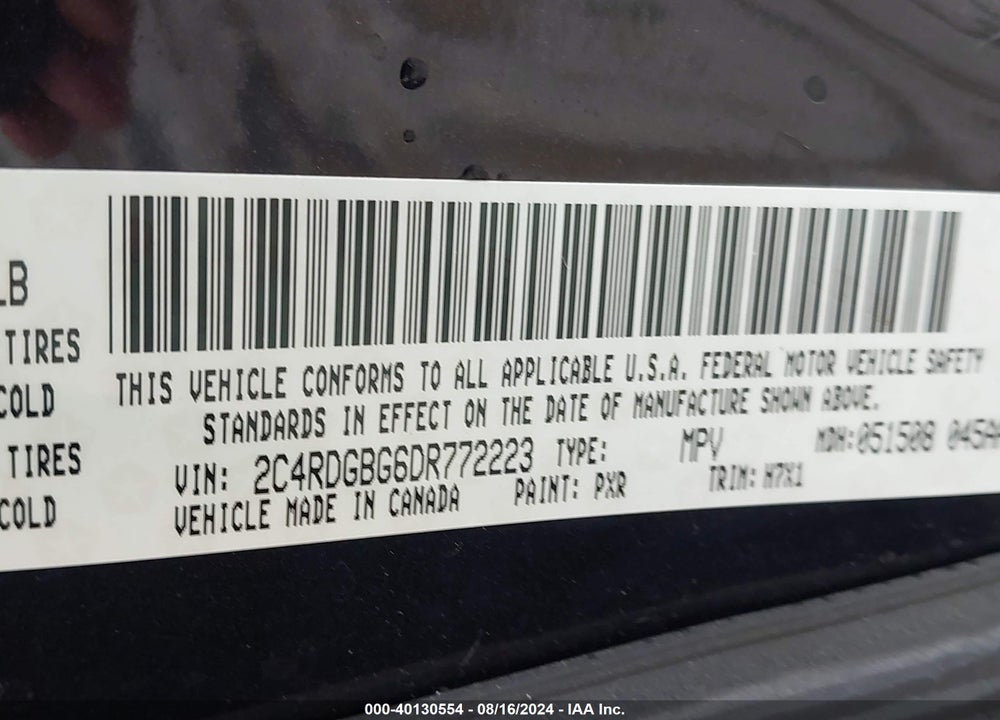 2013 DODGE GRAND CARAVAN AMERICAN VALUE PKG VIN: 2C4RDGBG6DR772223
