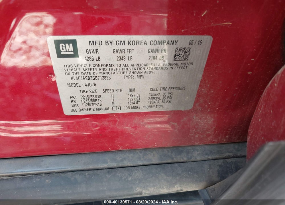 2016 BUICK ENCORE VIN: KL4CJASB3GB713823
