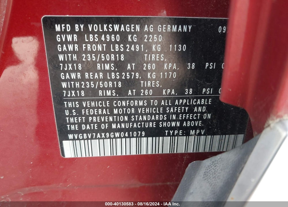 2016 VOLKSWAGEN TIGUAN SE VIN: WVGBV7AX9GW041079