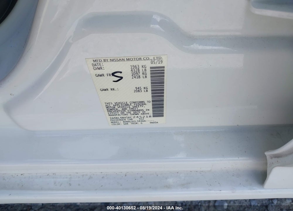 2019 NISSAN ALTIMA 2.5 S VIN: 1N4BL4BV1KC245218