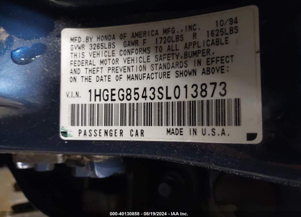 1995 HONDA CIVIC DX/LX VIN: 1HGEG8543SL013873