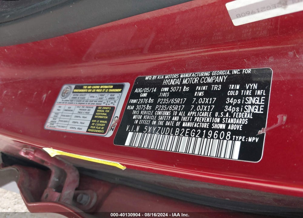 2014 HYUNDAI SANTA FE SPORT 2.4L VIN: 5XYZUDLB2EG219608