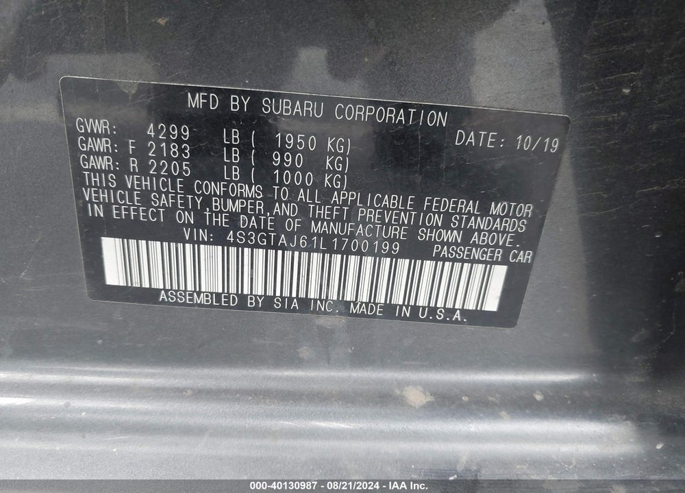 2020 SUBARU IMPREZA SPORT 5-DOOR VIN: 4S3GTAJ61L1700199