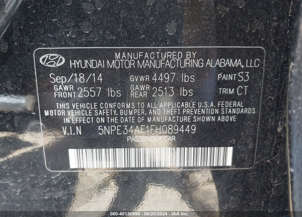 2015 HYUNDAI SONATA SPORT VIN: 5NPE34AF1FH089449