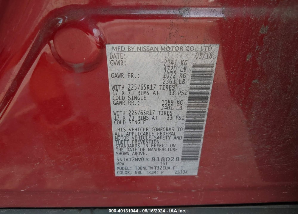 2018 NISSAN ROGUE SV/SL VIN: 5N1AT2MV0JC818028