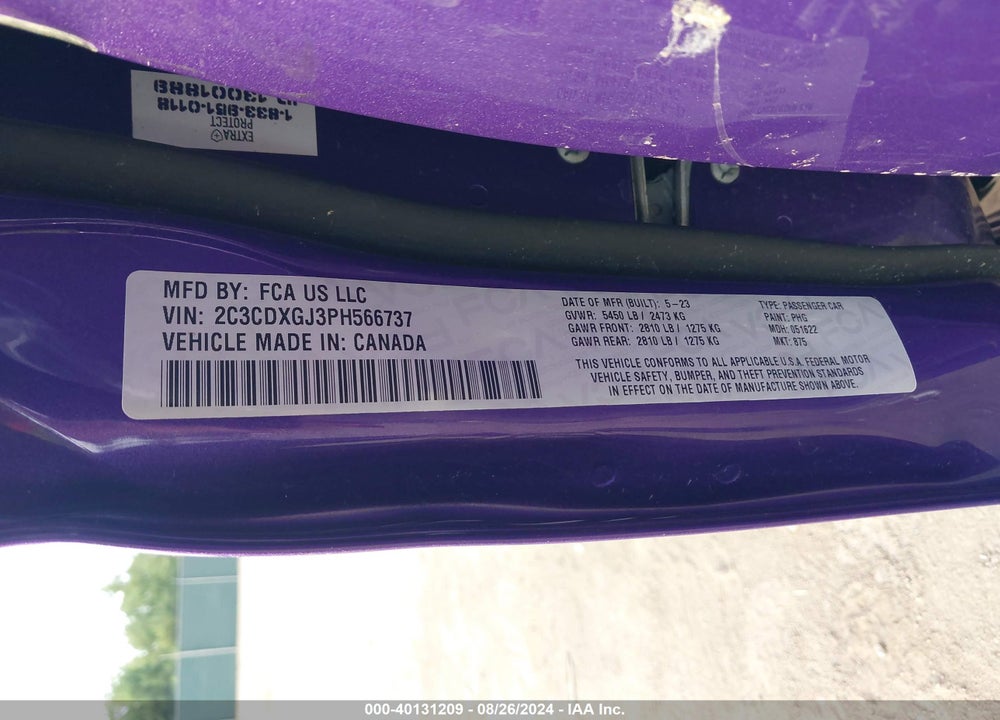 2023 DODGE CHARGER VIN: 2C3CDXGJ3PH566737