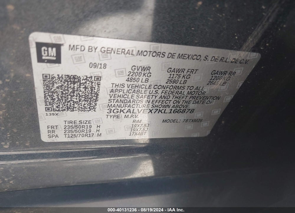 2019 GMC TERRAIN SLT VIN: 3GKALVEX7KL166878
