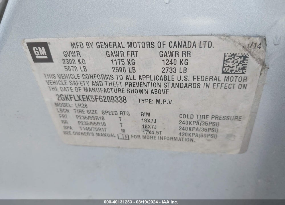 2015 GMC TERRAIN SLT-1 VIN: 2GKFLXEK5F6209338