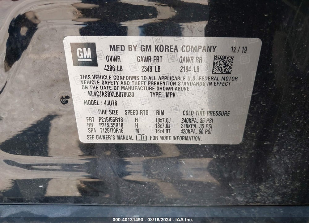 2020 BUICK ENCORE FWD PREFERRED VIN: KL4CJASBXLB078030