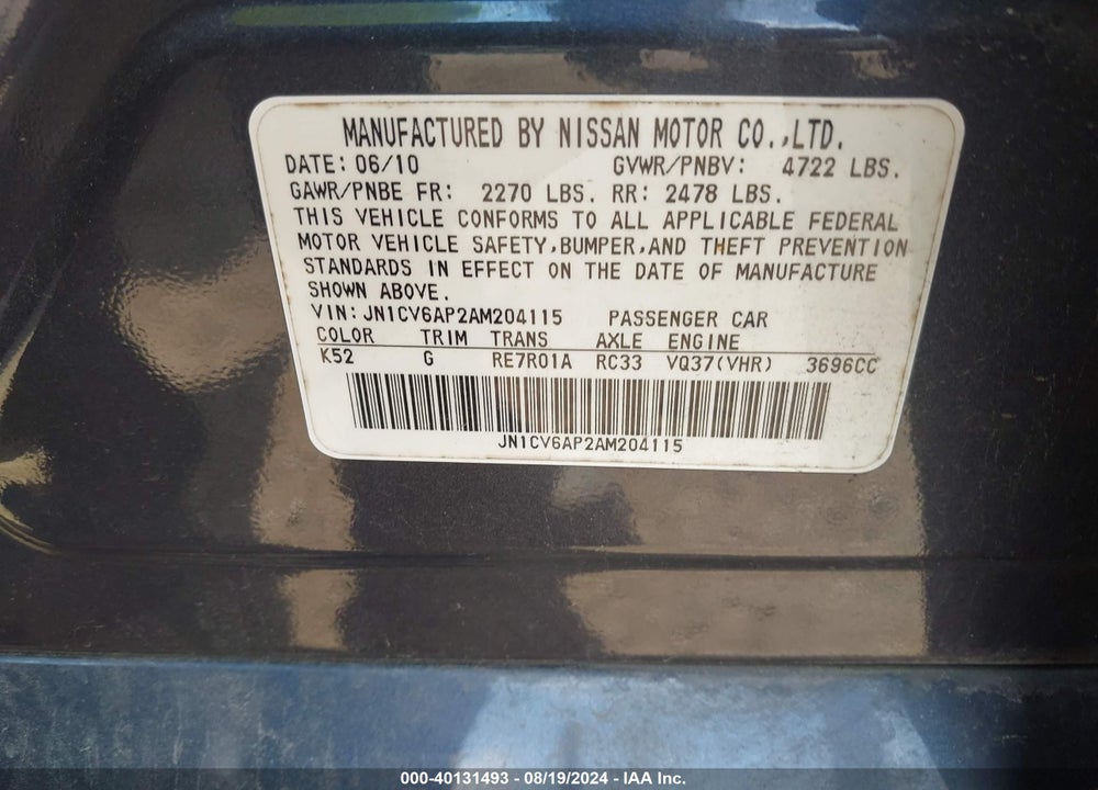 2010 INFINITI G37 JOURNEY VIN: JN1CV6AP2AM204115