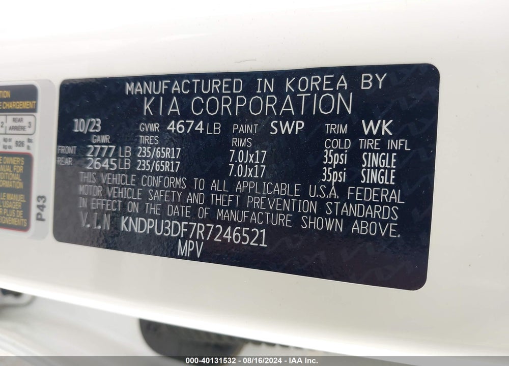 2024 KIA SPORTAGE LX VIN: KNDPU3DF7R7246521