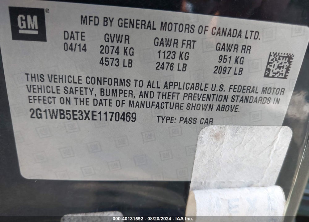 2014 CHEVROLET IMPALA LIMITED LT VIN: 2G1WB5E3XE1170469