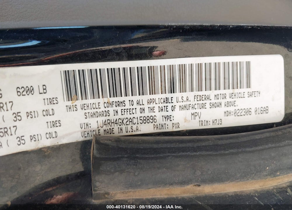 2010 JEEP COMMANDER SPORT VIN: 1J4RH4GK2AC158896