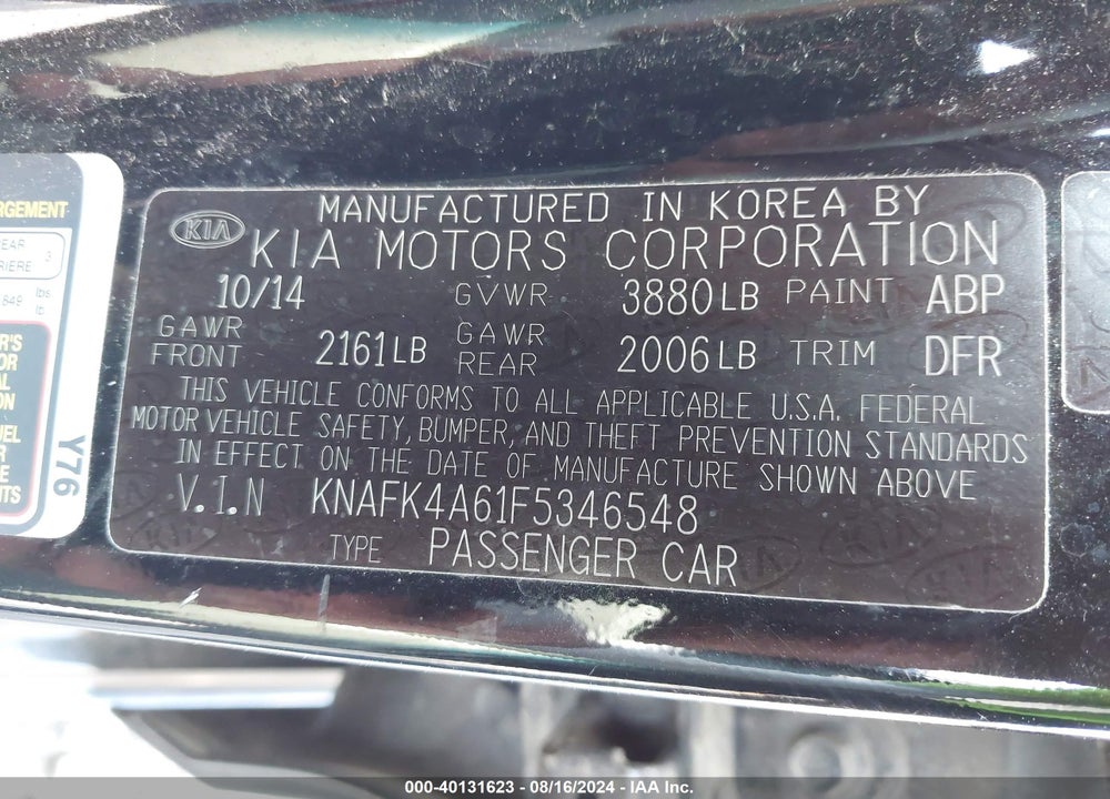 2015 KIA FORTE LX VIN: KNAFK4A61F5346548