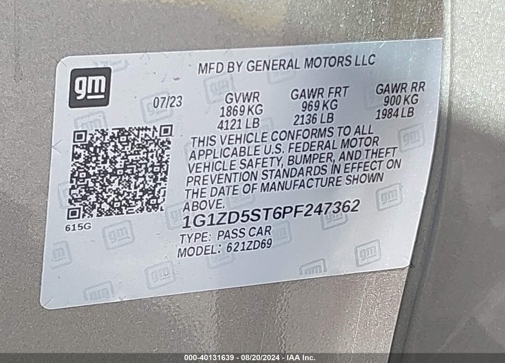 2023 CHEVROLET MALIBU FWD 1LT VIN: 1G1ZD5ST6PF247362