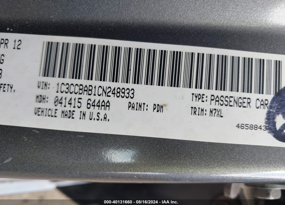 2012 CHRYSLER 200 LX VIN: 1C3CCBAB1CN248933