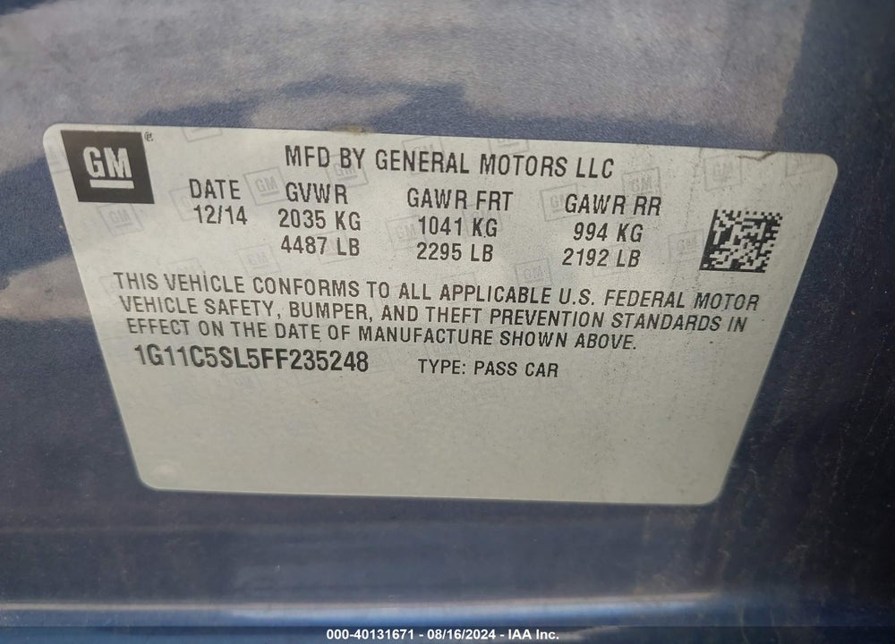 2015 CHEVROLET MALIBU VIN: 1G11C5SL5FF235248