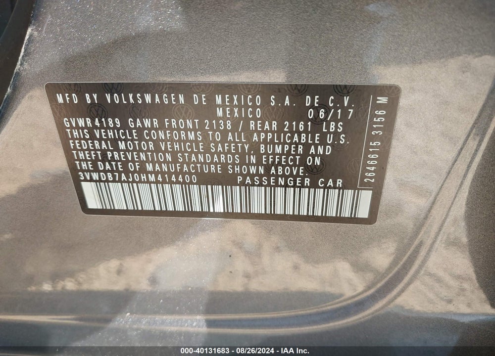 2017 VOLKSWAGEN JETTA 1.4T SE VIN: 3VWDB7AJ0HM414400