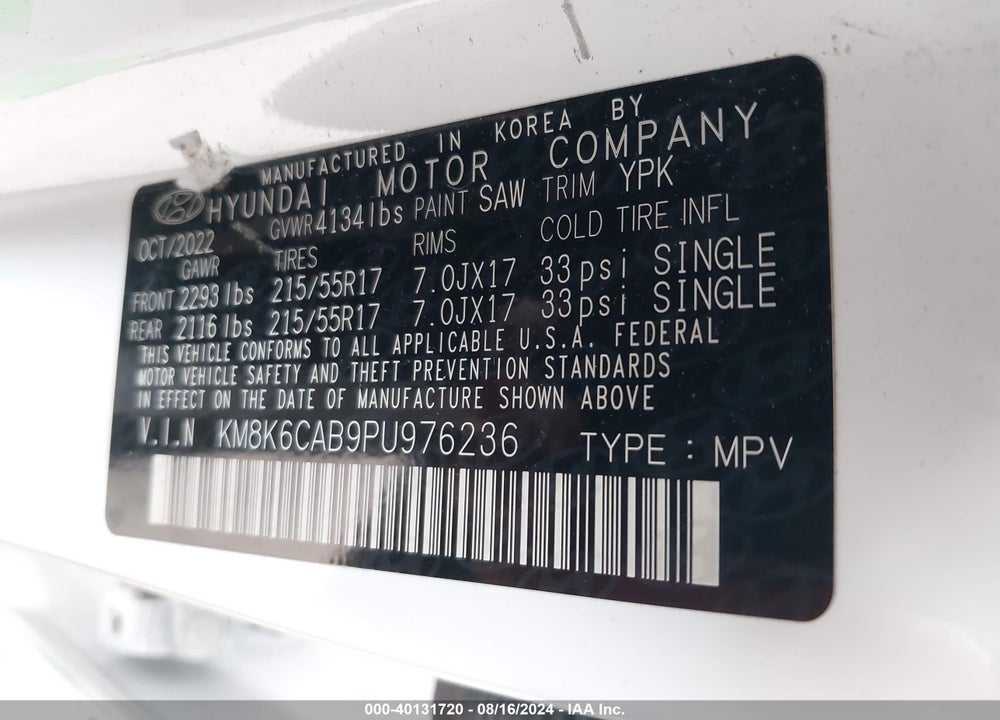 2023 HYUNDAI KONA VIN: KM8K6CAB9PU976236