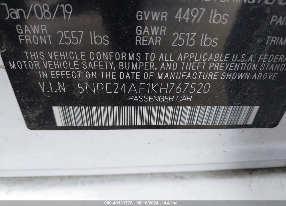2019 HYUNDAI SONATA SE VIN: 5NPE24AF1KH767520