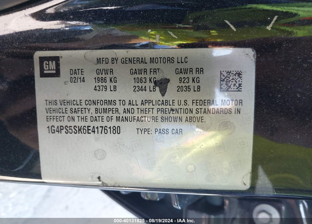 2014 BUICK VERANO LEATHER GROUP VIN: 1G4PS5SK6E4176180