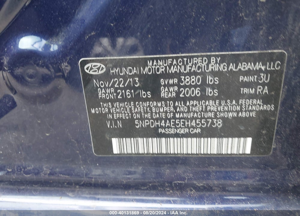 2014 HYUNDAI ELANTRA SE VIN: 5NPDH4AE5EH455738