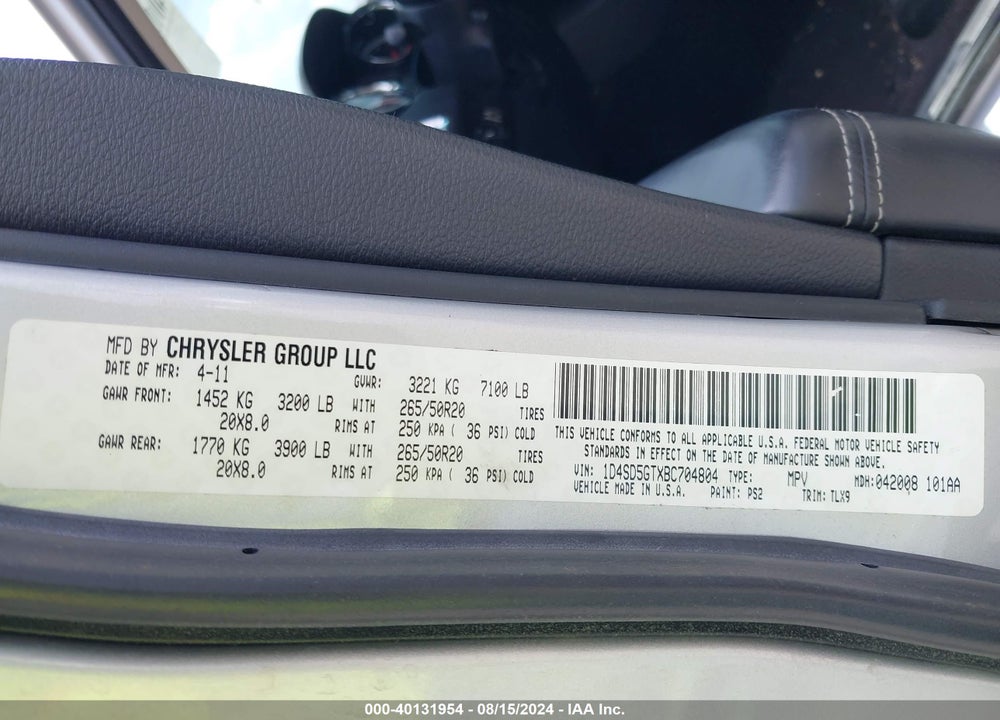 2011 DODGE DURANGO CITADEL VIN: 1D4SD5GTXBC704804