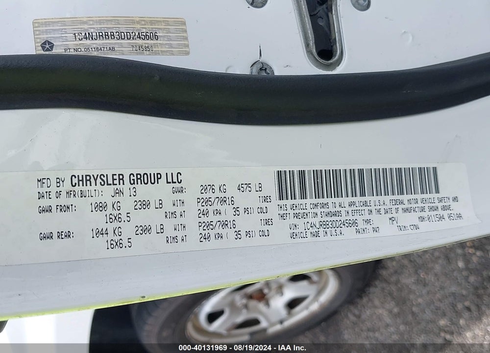 2013 JEEP PATRIOT SPORT VIN: 1C4NJRBB3DD245606