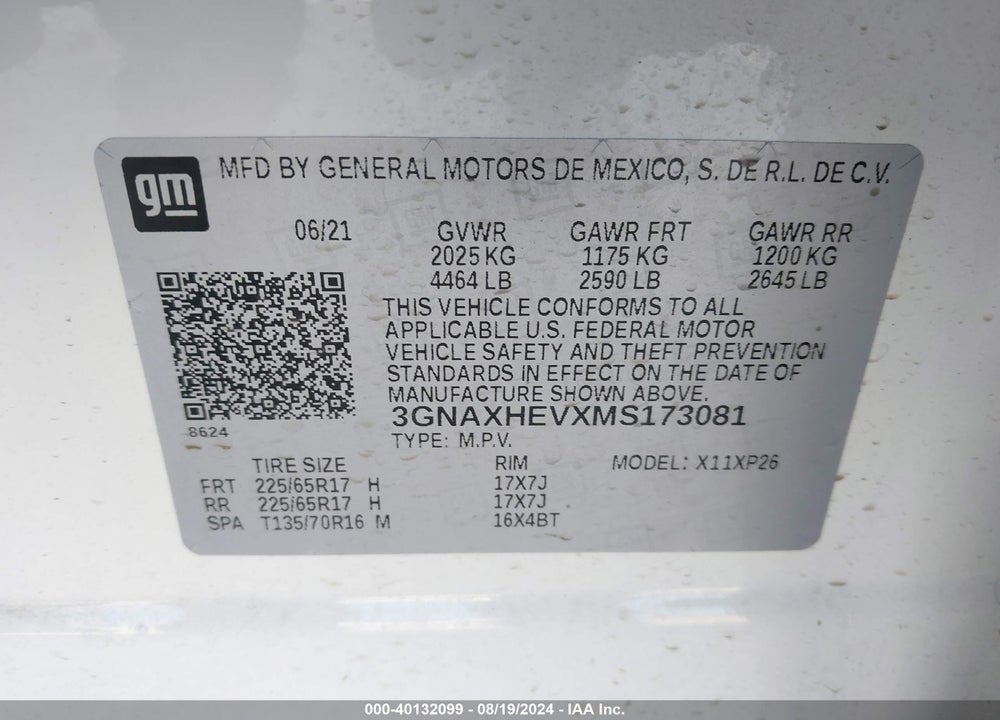2021 CHEVROLET EQUINOX FWD LS VIN: 3GNAXHEVXMS173081