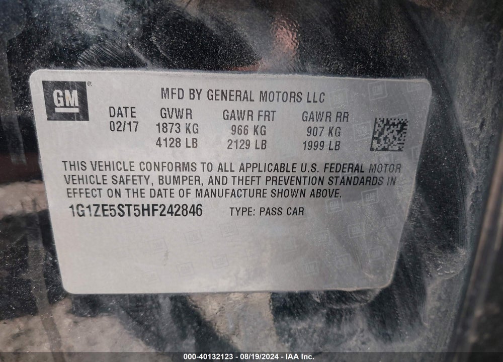 2017 CHEVROLET MALIBU 1LT VIN: 1G1ZE5ST5HF242846