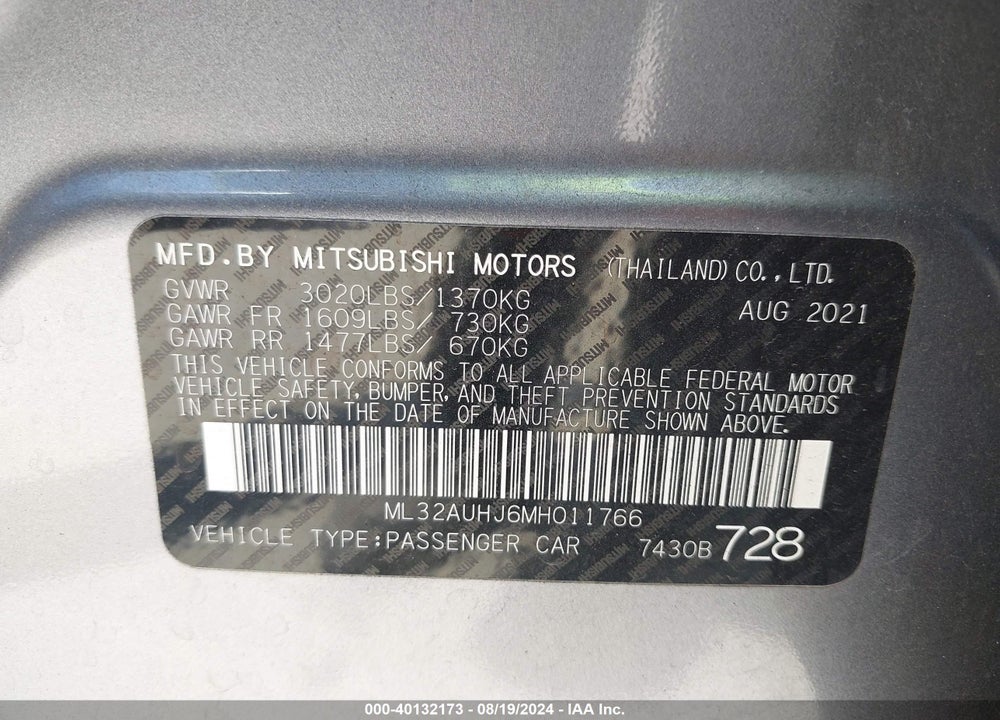 2021 MITSUBISHI MIRAGE CARBONITE EDITION/ES/LE VIN: ML32AUHJ6MH011766