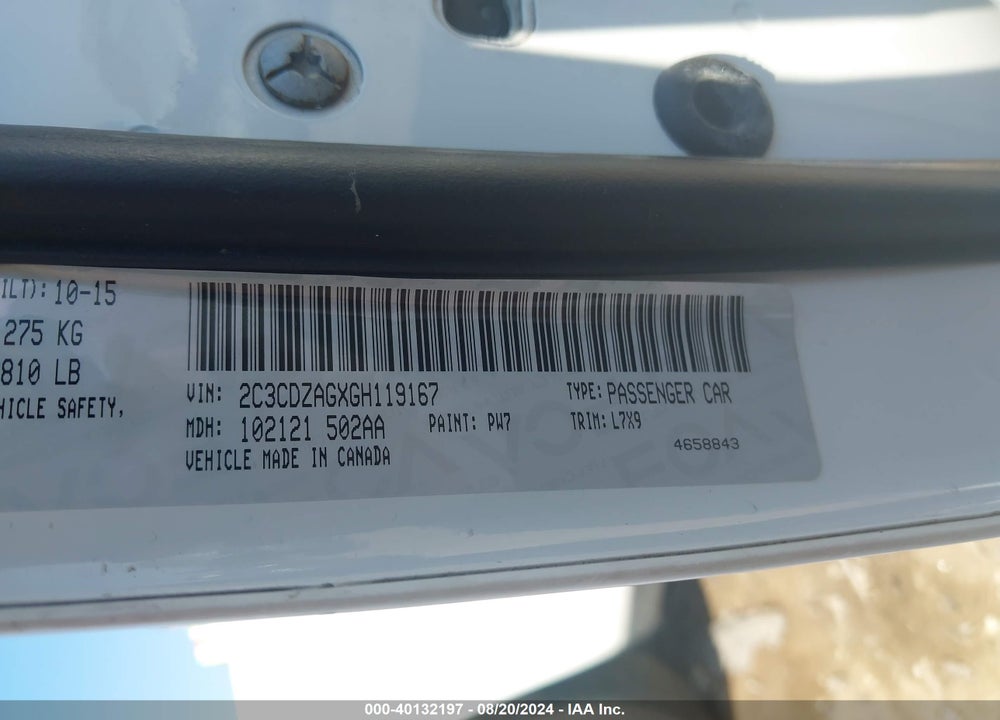 2016 DODGE CHALLENGER SXT VIN: 2C3CDZAGXGH119167