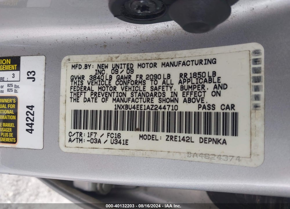 2010 TOYOTA COROLLA XLE VIN: 1NXBU4EE1AZ244710