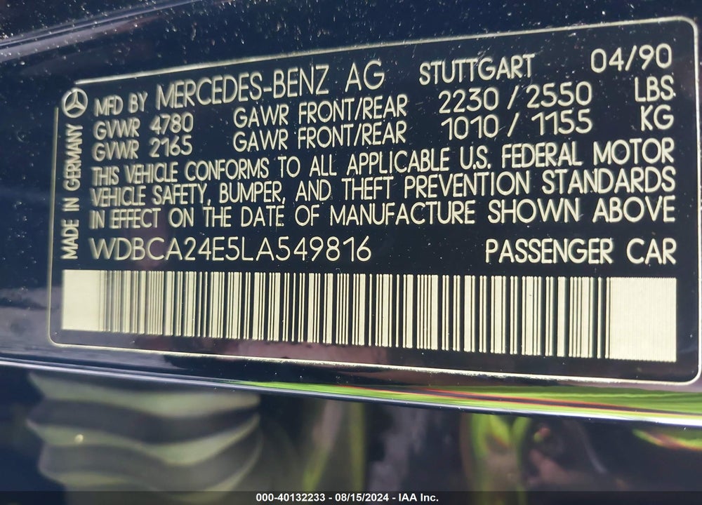 1990 MERCEDES-BENZ 300 SE VIN: WDBCA24E5LA549816