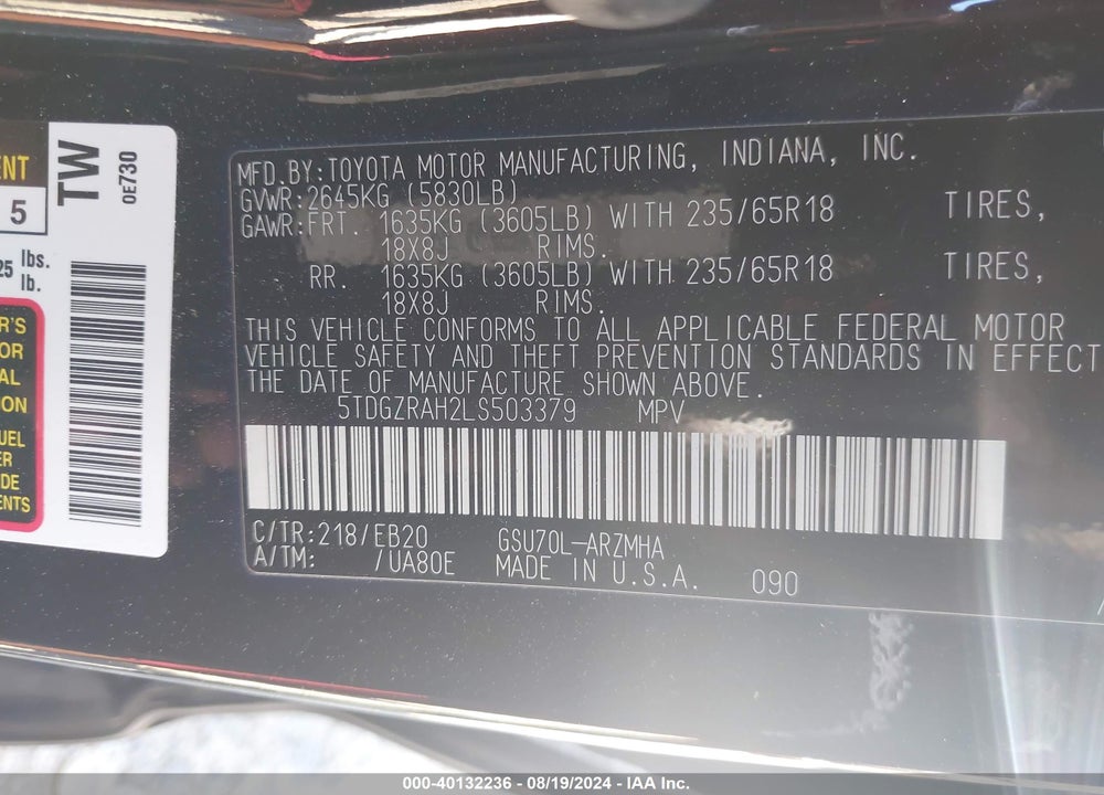 2020 TOYOTA HIGHLANDER XLE VIN: 5TDGZRAH2LS503379