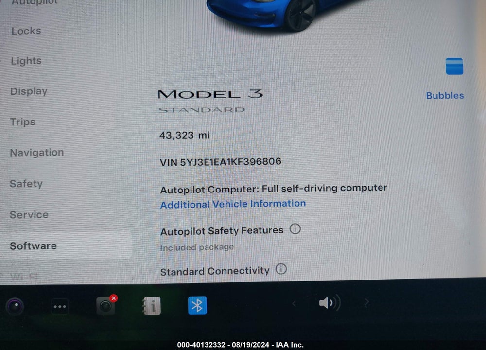 2019 TESLA MODEL 3 LONG RANGE/MID RANGE/STANDARD RANGE/STANDARD RANGE PLUS VIN: 5YJ3E1EA1KF396806