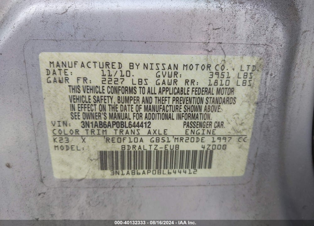 2011 NISSAN SENTRA 2.0S VIN: 3N1AB6AP0BL644412