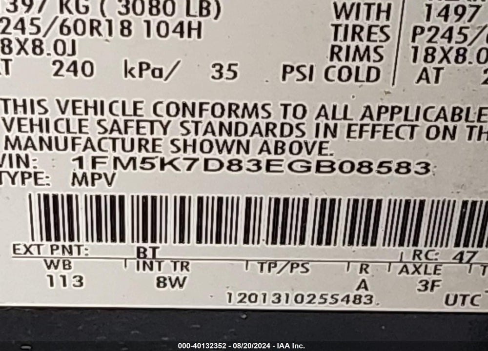 2014 FORD EXPLORER XLT VIN: 1FM5K7D83EGB08583