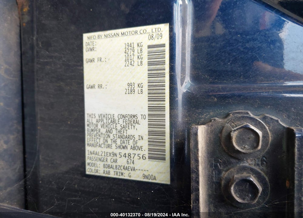 2009 NISSAN ALTIMA 2.5 S VIN: 1N4AL21EX9N548756