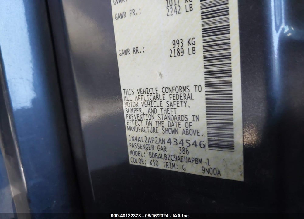 2010 NISSAN ALTIMA 2.5 S VIN: 1N4AL2AP2AN434546
