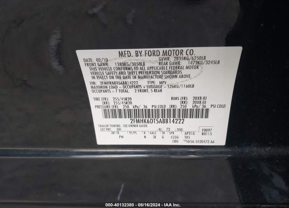 2010 FORD FLEX LIMITED VIN: 2FMHK6DT5ABB14222