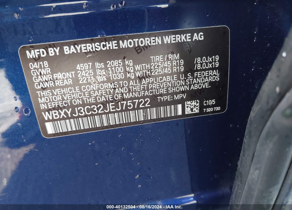 2018 BMW X2 SDRIVE28I VIN: WBXYJ3C32JEJ75722