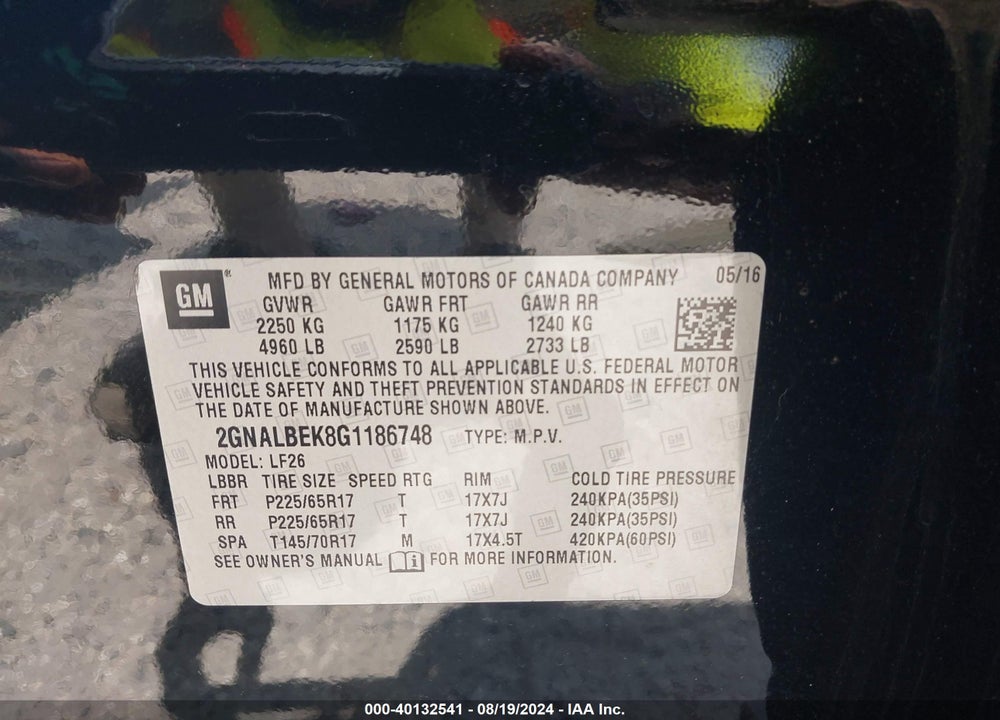2016 CHEVROLET EQUINOX LS VIN: 2GNALBEK8G1186748