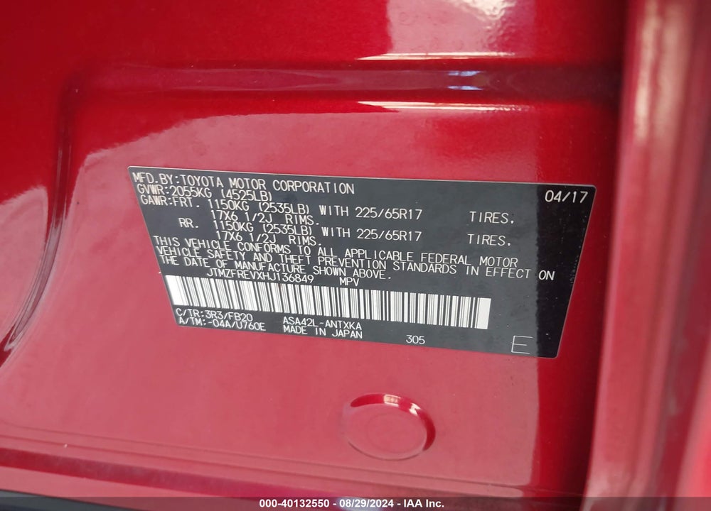 2017 TOYOTA RAV4 LE VIN: JTMZFREVXHJ136849