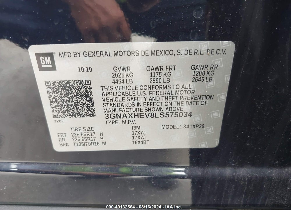 2020 CHEVROLET EQUINOX FWD LS VIN: 3GNAXHEV8LS575034